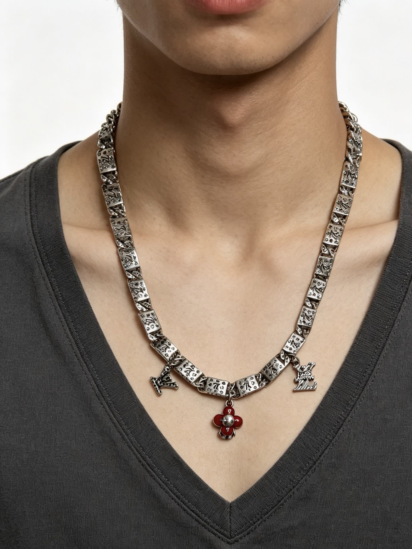 Louis Vuitton Silver Tone Necklace with Charms